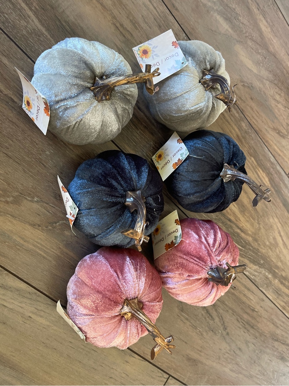 Velvet Decorative Pumpkins - Pink, Navy & Silver - Home seasonal Decor 6pcs set